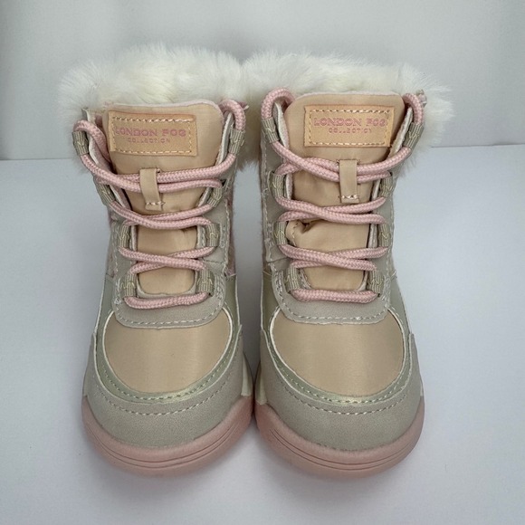 London Fog Kids Girls Pink and White Faux Fur Winter Snow Boots Girls Size 8 - Picture 5 of 9